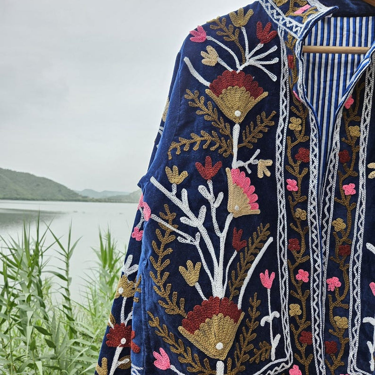Veste Èze, velours brodé main